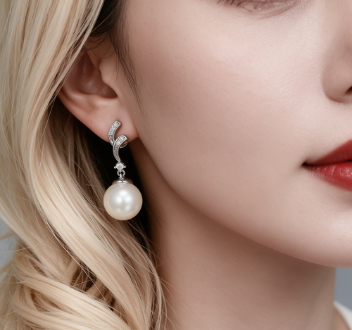 925 Silver Leaf-Inspired Pearl Drop Earrings