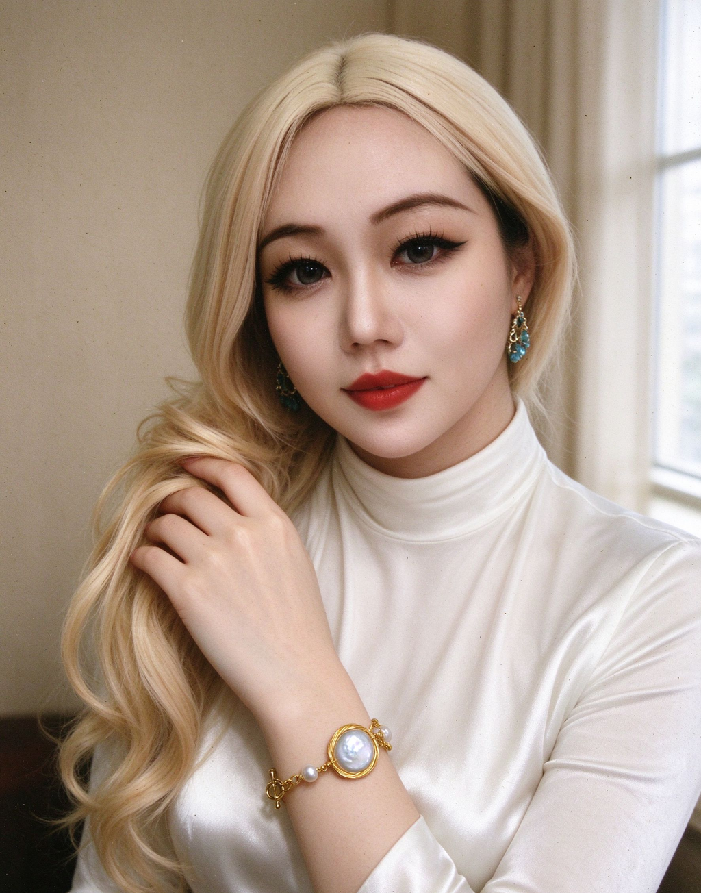 White Button Freshwater Pearl Bracelet, Approx. 14 mm