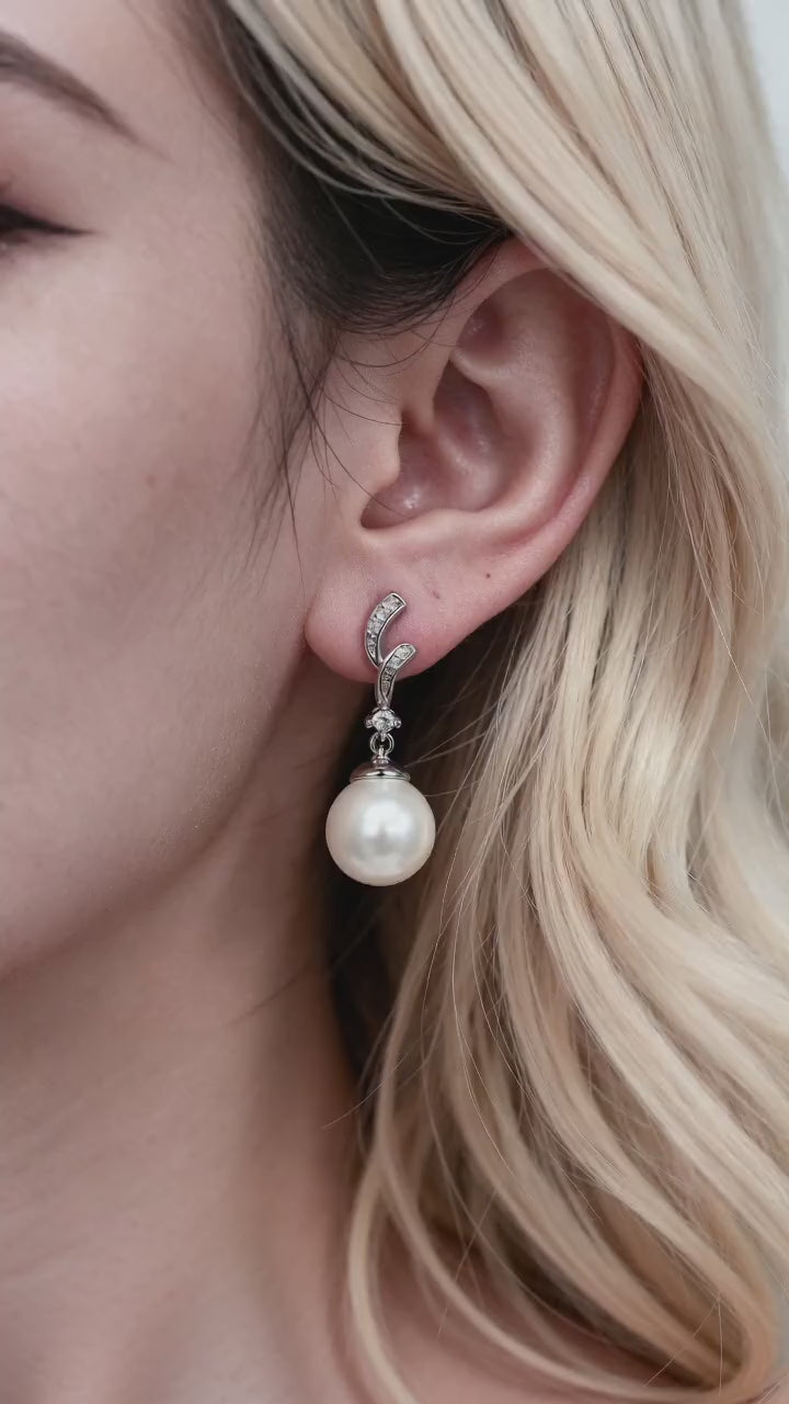 925 Silver Leaf-Inspired Pearl Drop Earrings